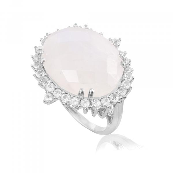 Silver ring in moonstone white topaze Christelle