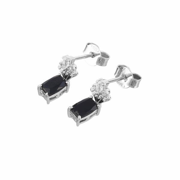 Boucle d'oreilles en argent, onyx et topaze blanche Caroline