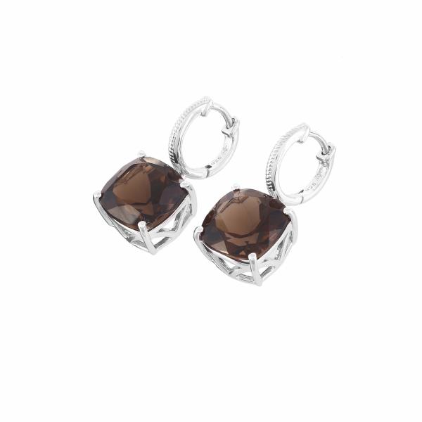 Silver earings in smokey quartz Cassandra