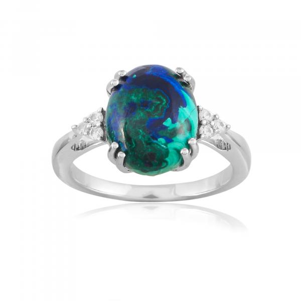 Bague en argent, azurite malachite et zircon Fidji