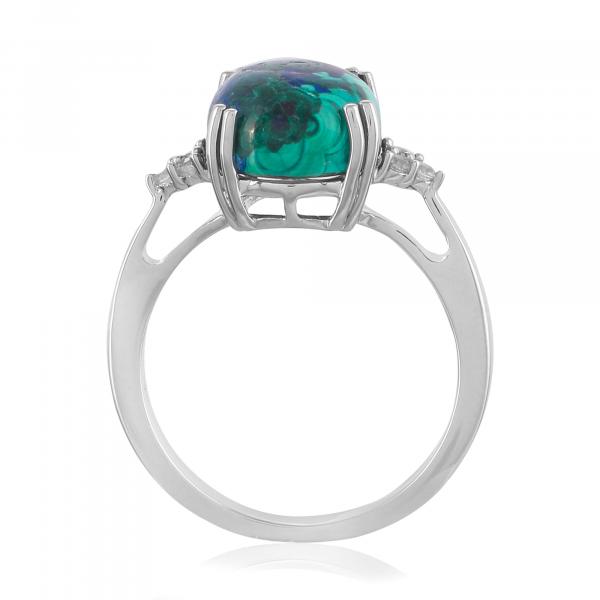 Bague en argent, azurite malachite et zircon Fidji