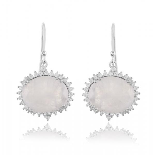 Boucle d'oreilles en argent, pierre de lune et topaze blanche Christelle