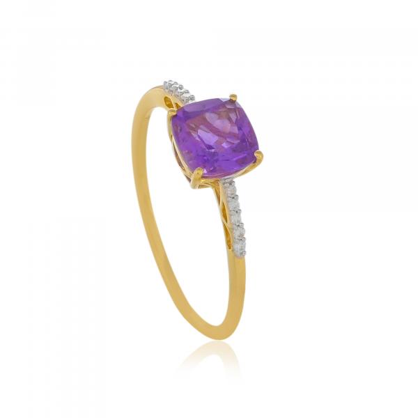 Gold ring 18 carats, Amethyst and Diamonds BeauReal
