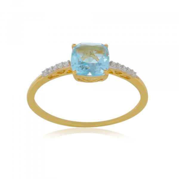 Bague en or 18 carats, Topaze Bleue et Diamants BeauReal