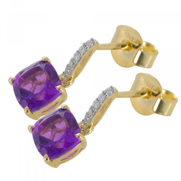 Boucles d'oreilles en or 9 carats, Améthyste et Diamants BeauReal
