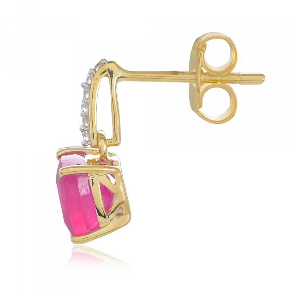 Gold earrings 18 carats, Ruby and Diamonds BeauReal