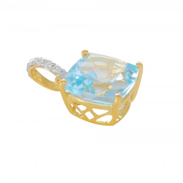 Pendentif en or 9 carats, Topaze Bleue et Diamants BeauReal
