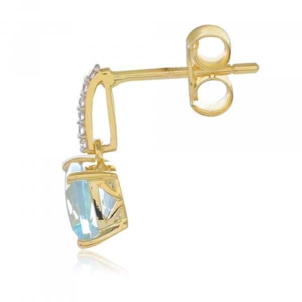 Boucles d'oreilles en or 9 carats, Topaze Bleue et Diamants BeauReal