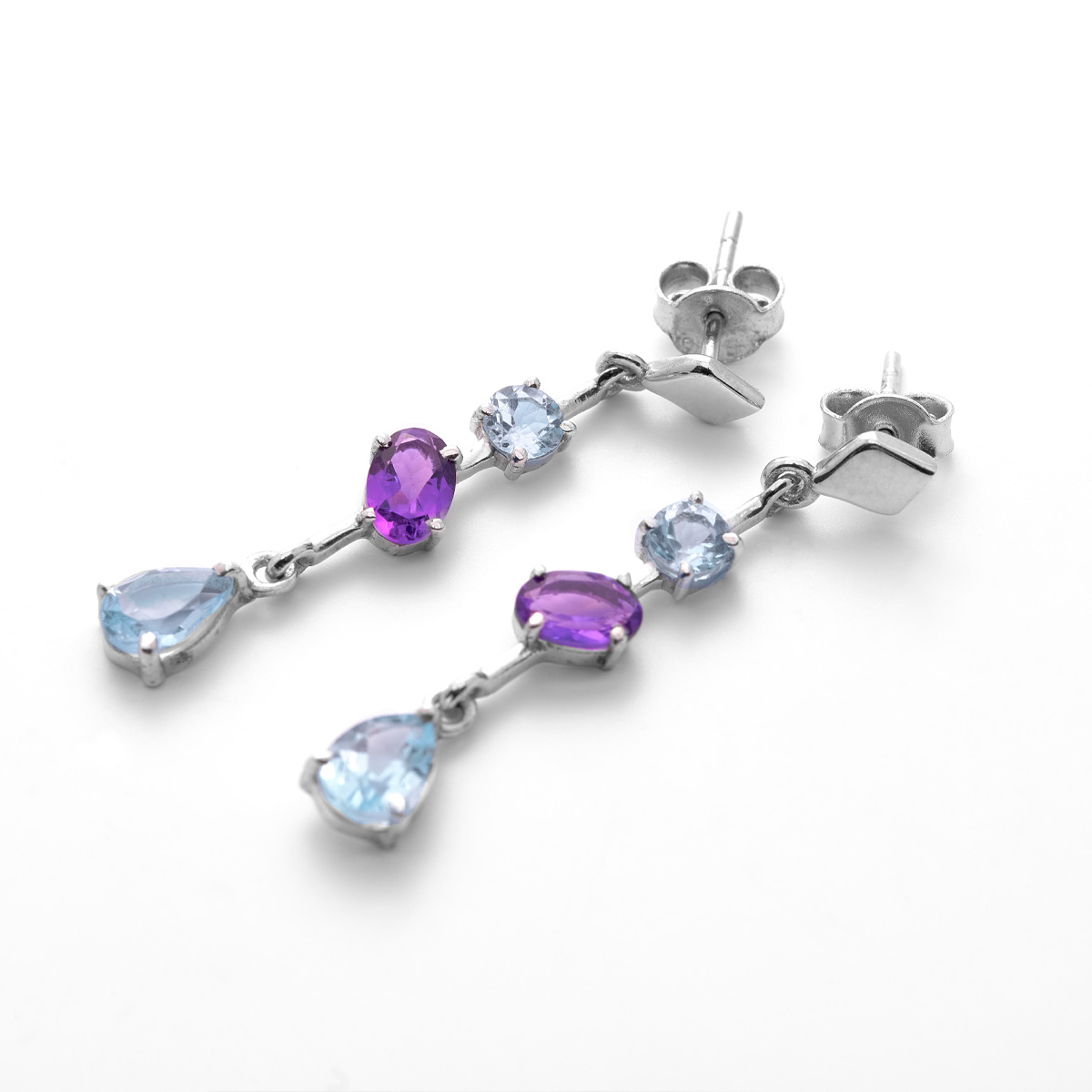 Boucles d'oreilles amethyste, topaze argent Sky