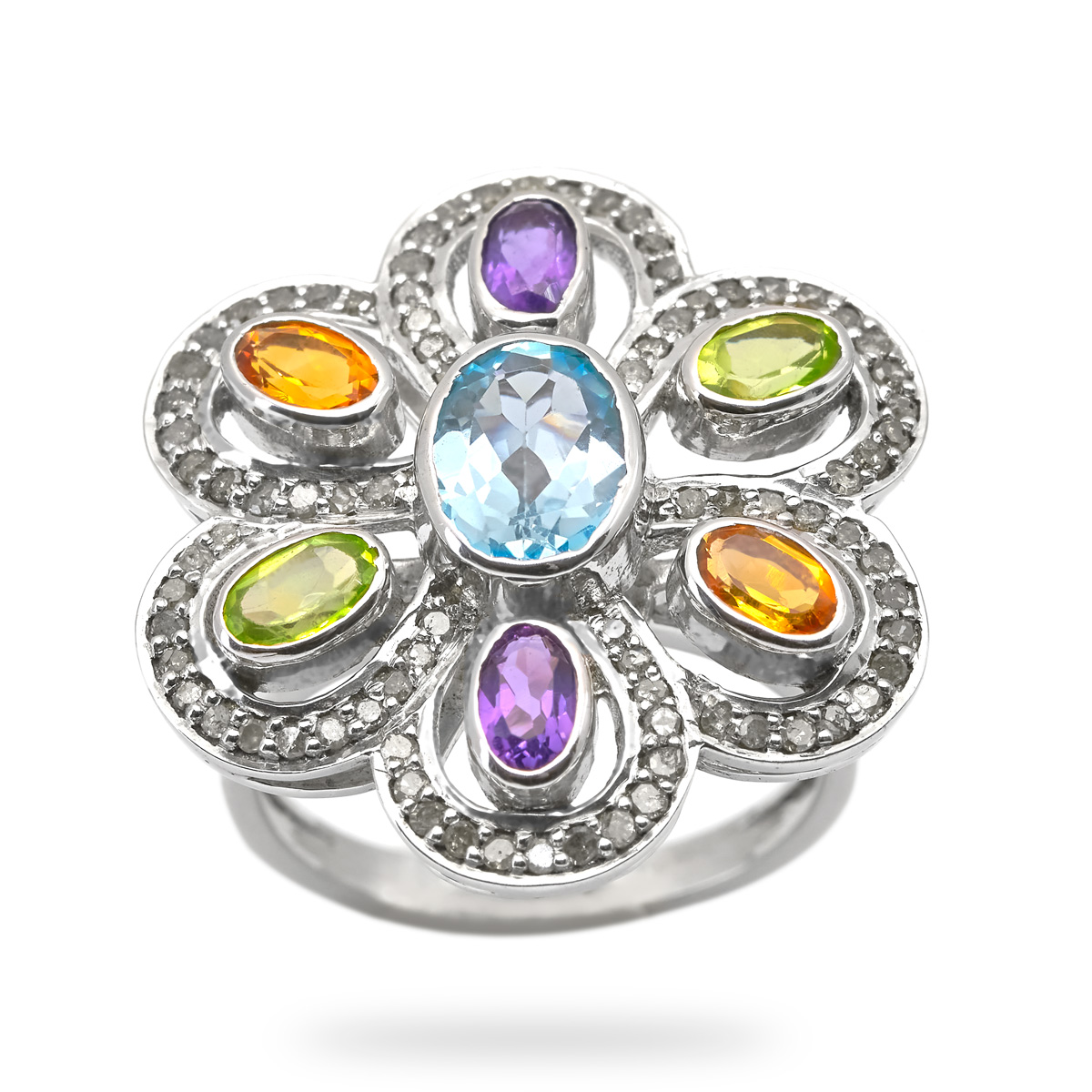 Bague argent univers, topaze, peridot, citrine Sunflower