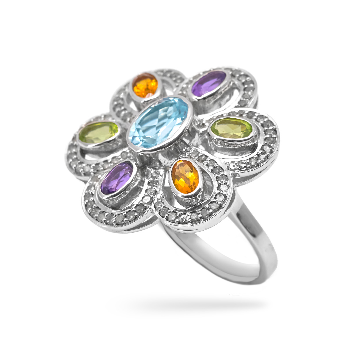 Bague argent univers, topaze, peridot, citrine Sunflower