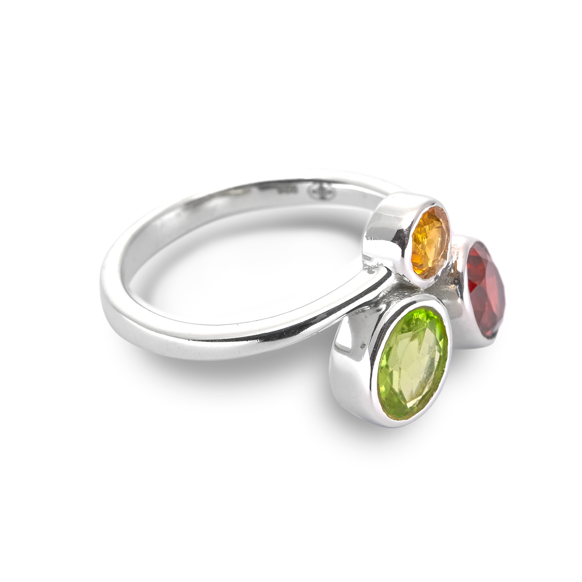 Bague péridot, grenat, citrine argent Eva en pierres naturelles