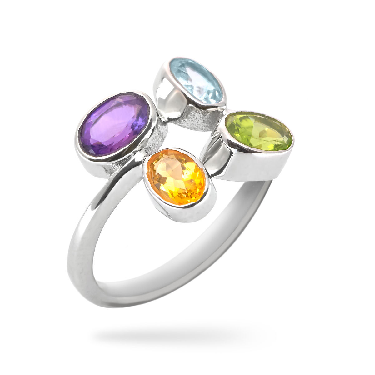 Bague argent peridot, amethyste, citrine, topaze bleue Tessa