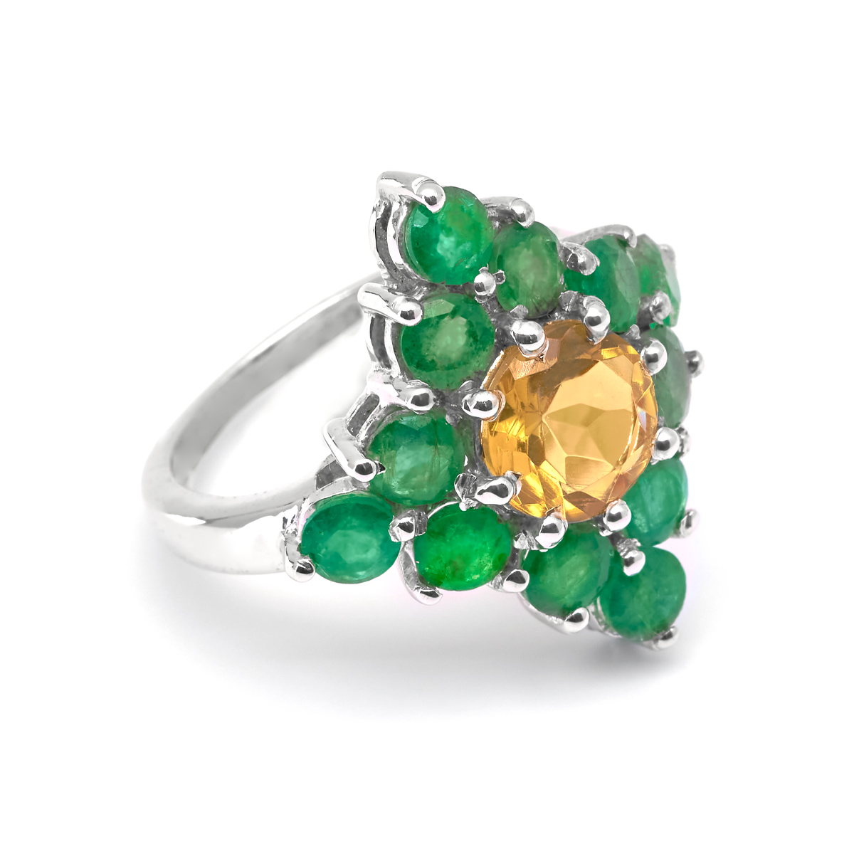 Bague emeraude, citrine argent Iria