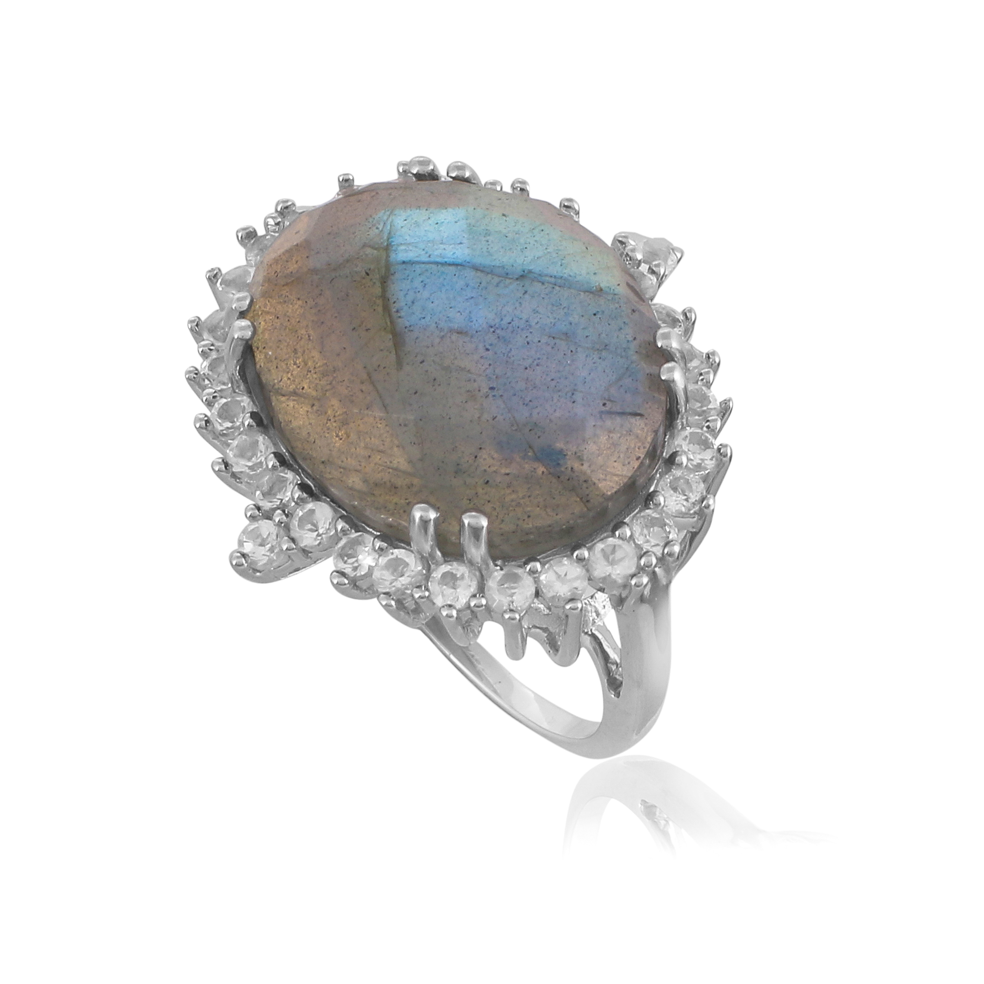 Bague en argent en pierres naturelles labradorite et topaze blanche Christelle