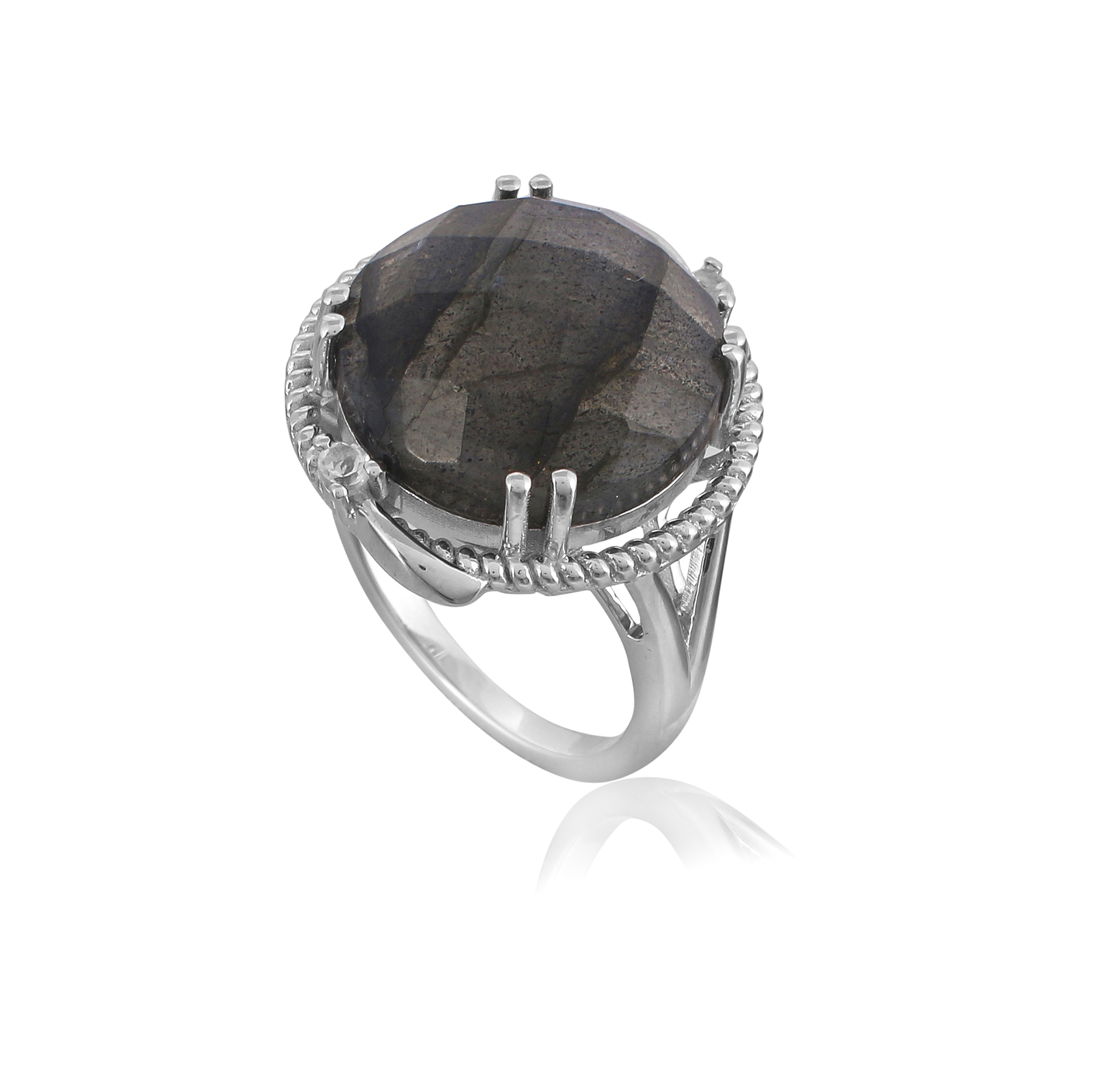 Bague en argent en pierres naturelles labradorite et topaze blanche Cindy