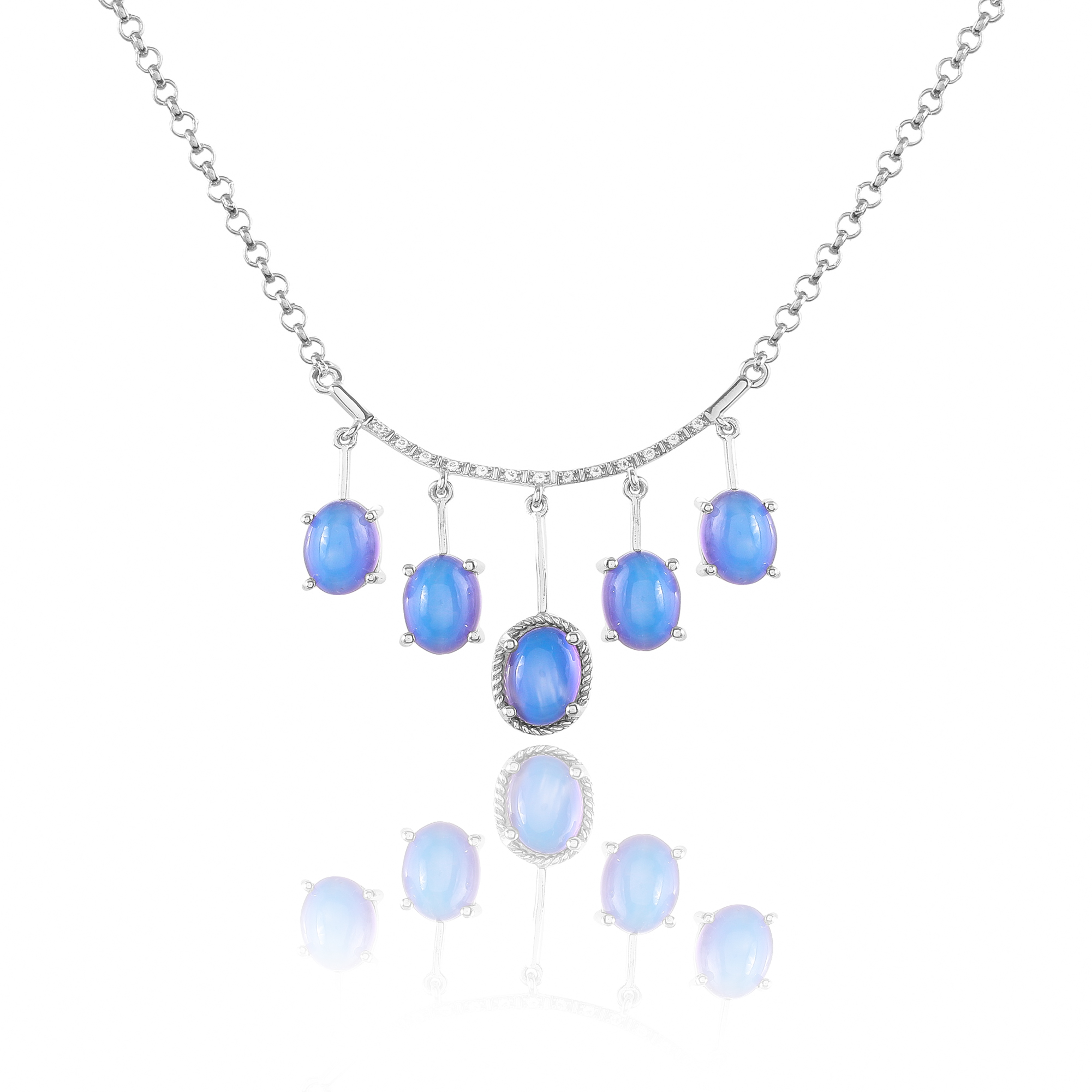 Collier en argent en pierre naturelle pierre de lune teintée violette Cindy