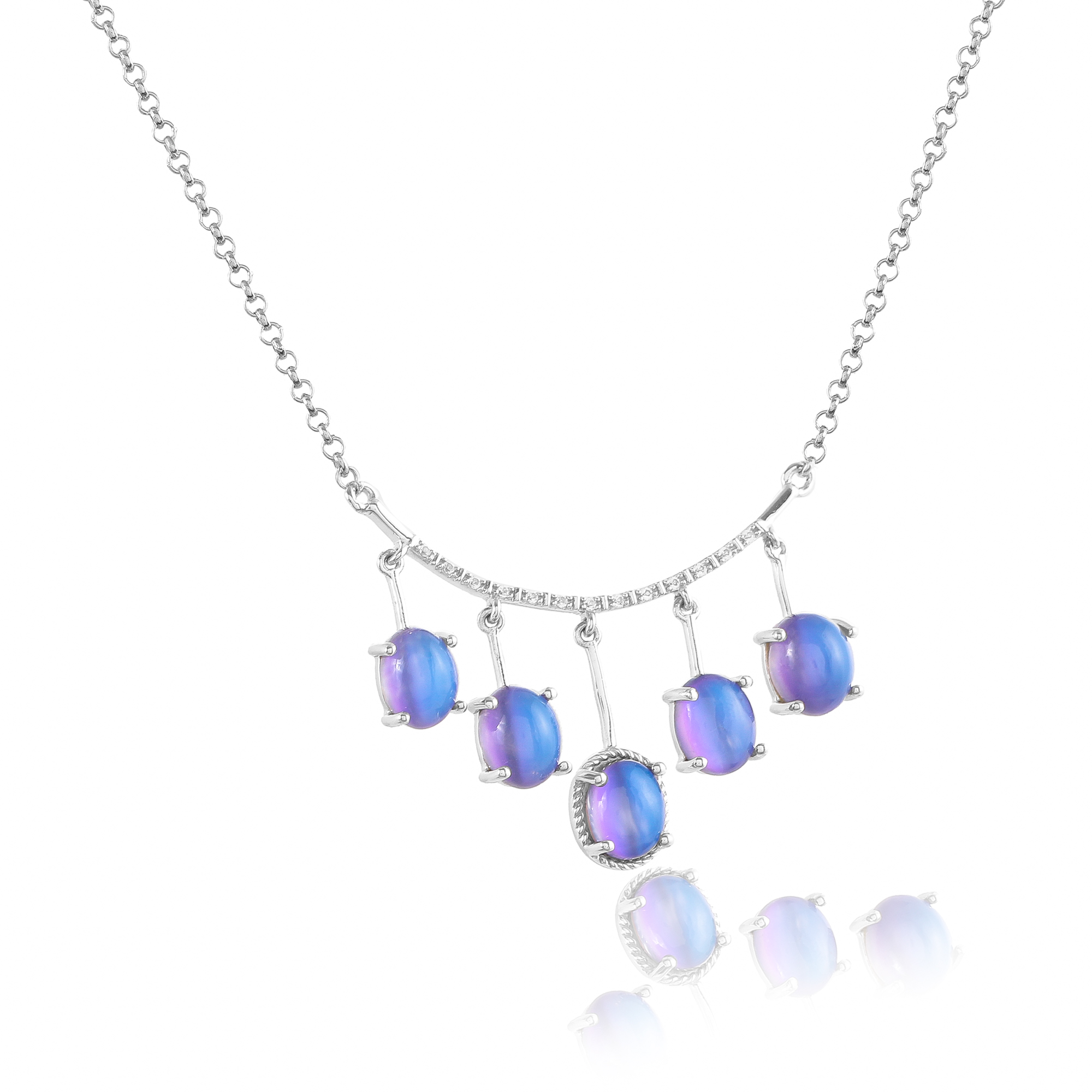 Collier en argent en pierre naturelle pierre de lune teintée violette Cindy