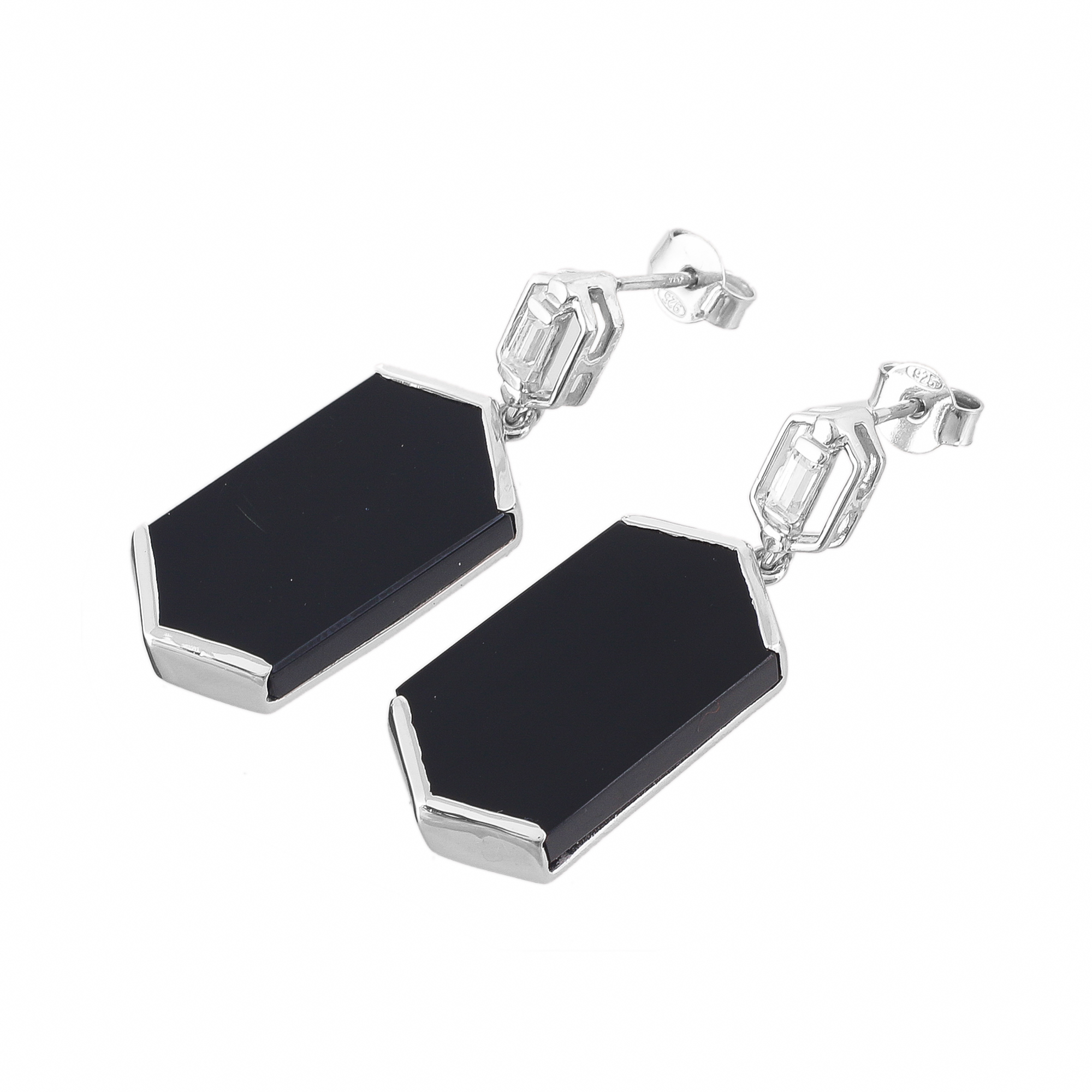 Boucle d'oreilles en argent en pierres naturelles onyx noir et topaze blanche Cleophee