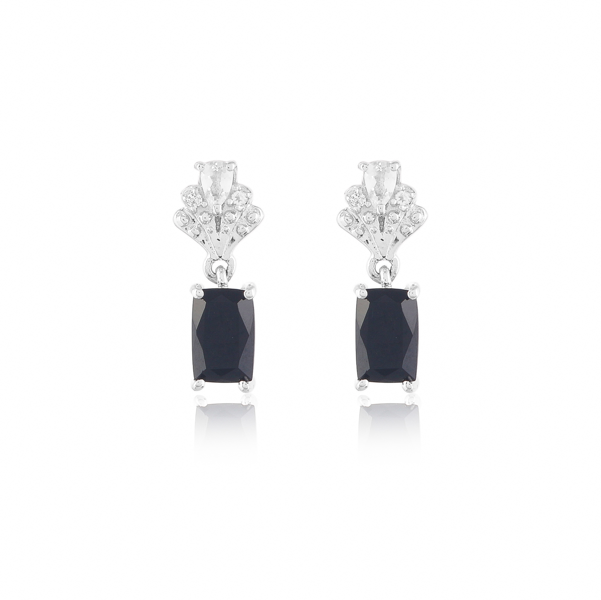 Boucle d'oreilles en argent en pierres naturelles onyx noir et topaze blanche Caroline