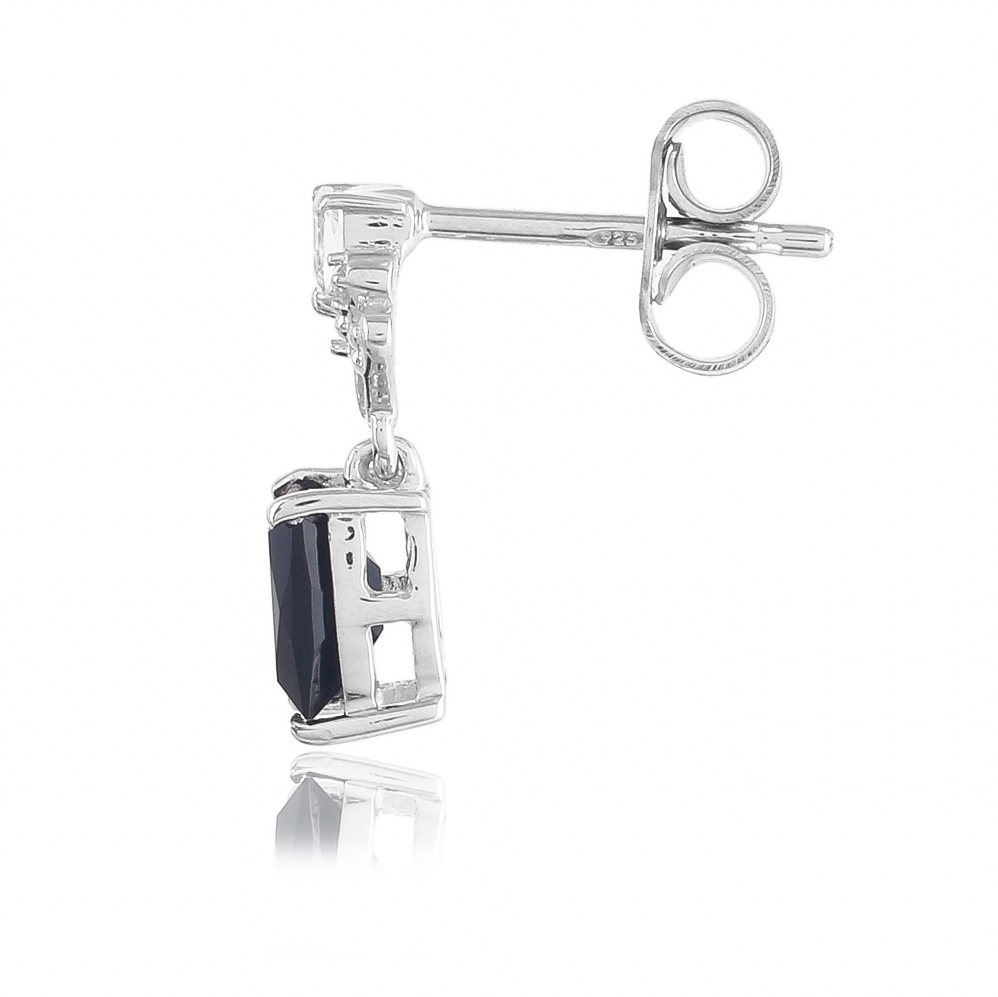 Boucle d'oreilles en argent en pierres naturelles onyx noir et topaze blanche Caroline