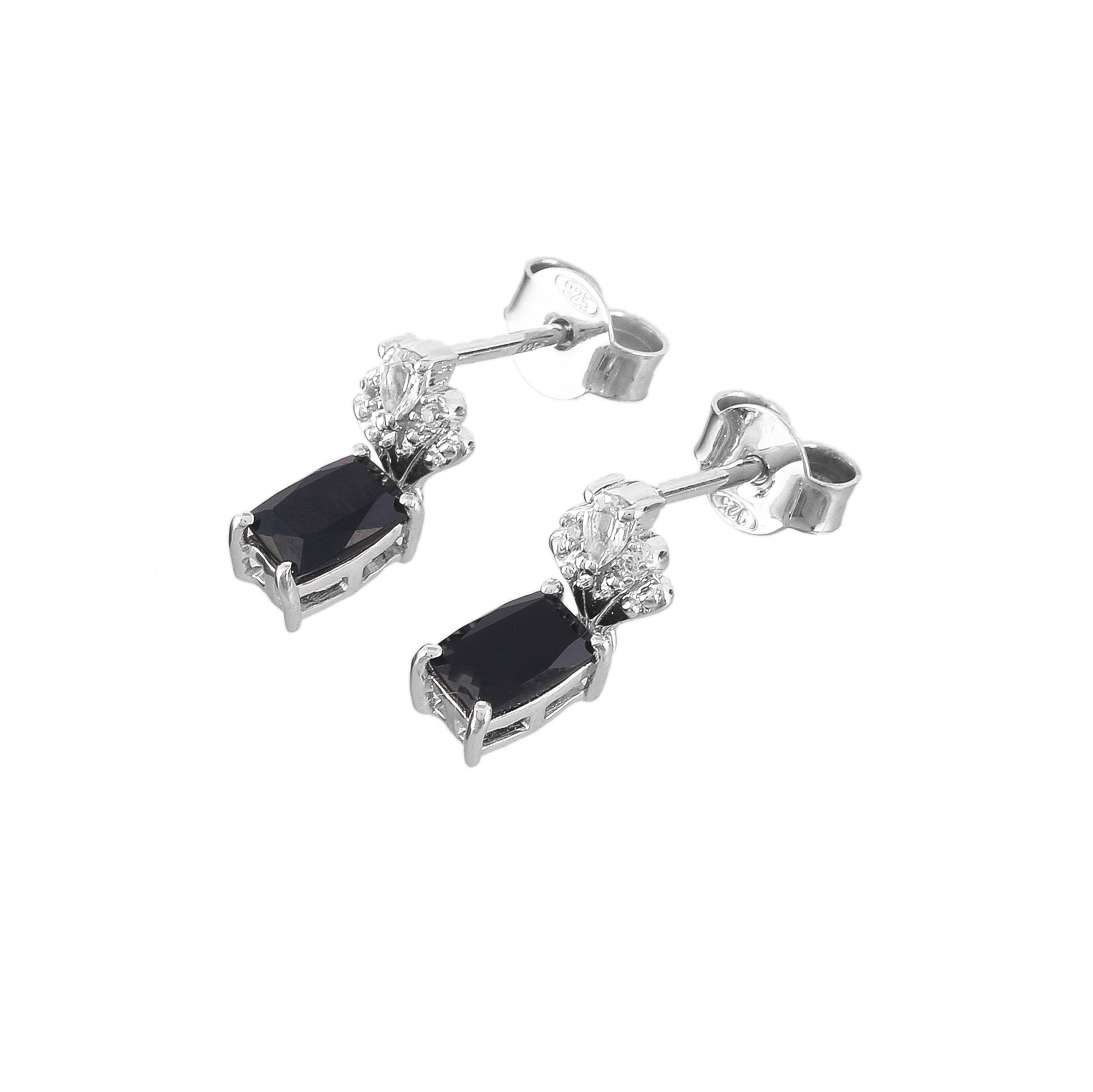 Boucle d'oreilles en argent en pierres naturelles onyx noir et topaze blanche Caroline
