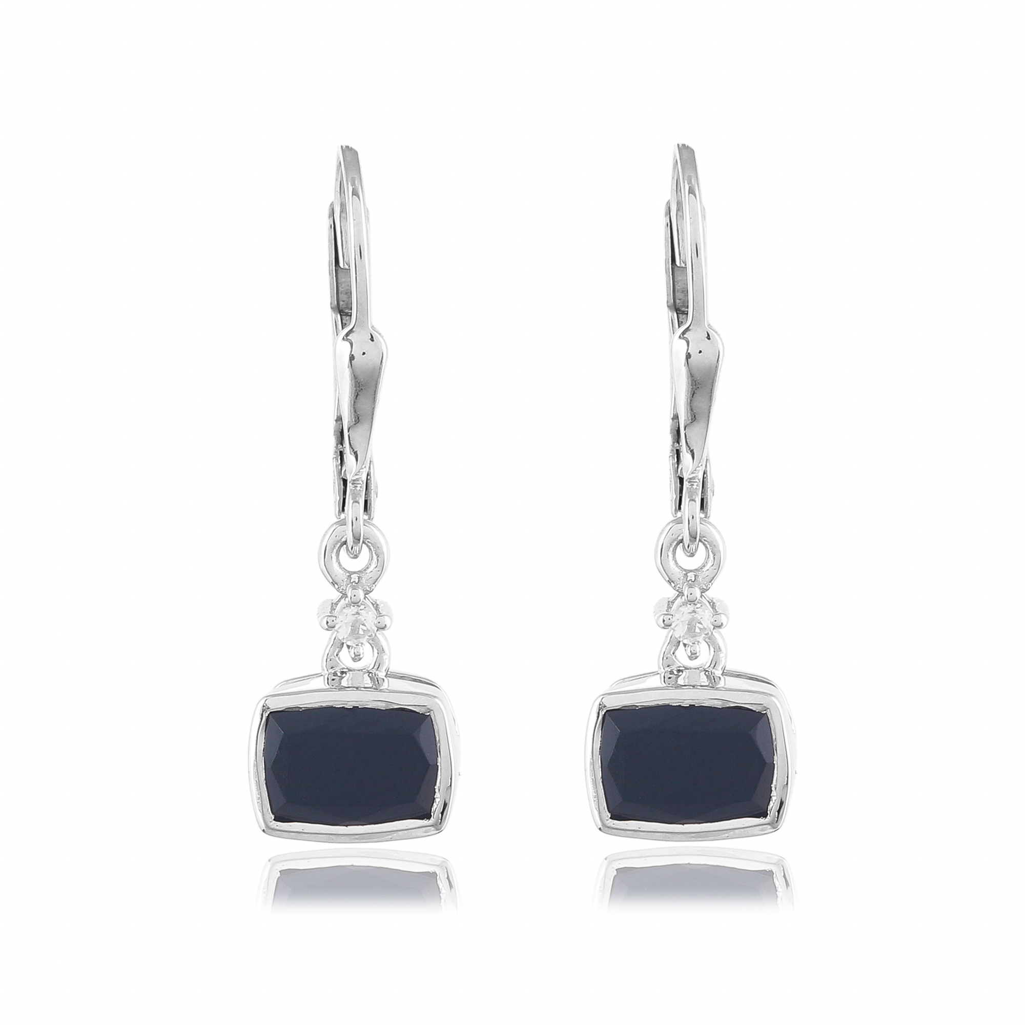 Boucle d'oreilles en argent en pierres naturelles onyx noir et topaze blanche Charlie