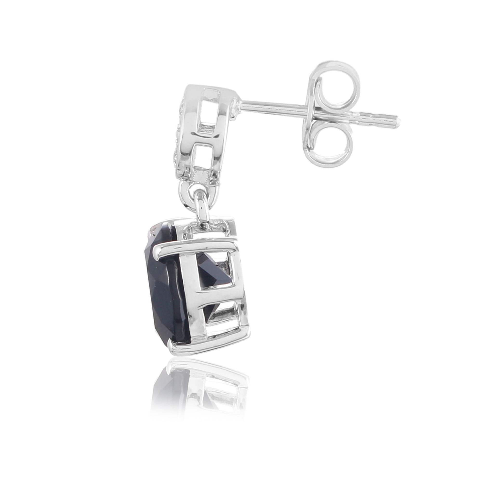 Boucle d'oreilles en argent en pierres naturellles onyx noir et topaze blanche Chelsea