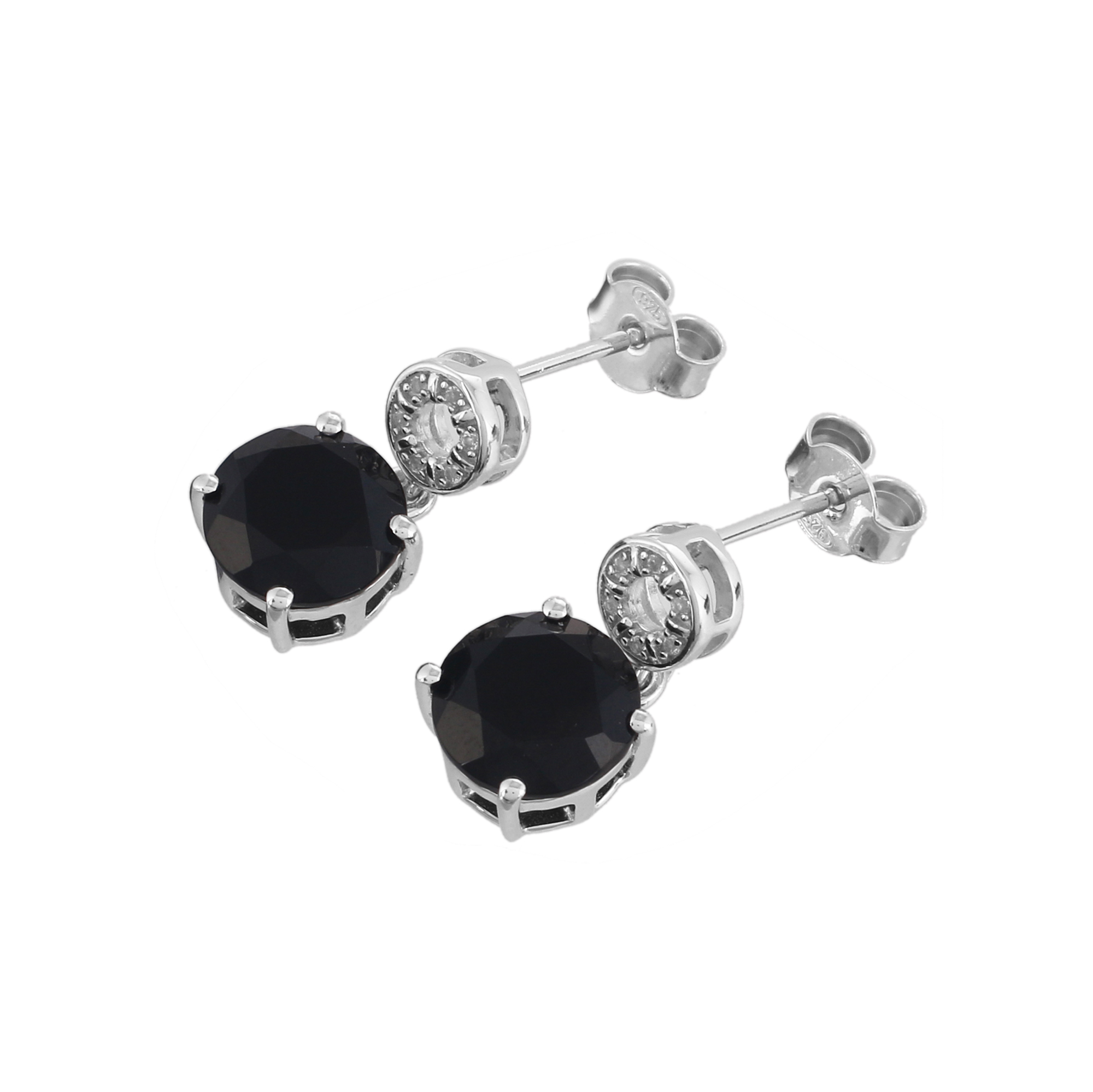 Boucle d'oreilles en argent en pierres naturellles onyx noir et topaze blanche Chelsea