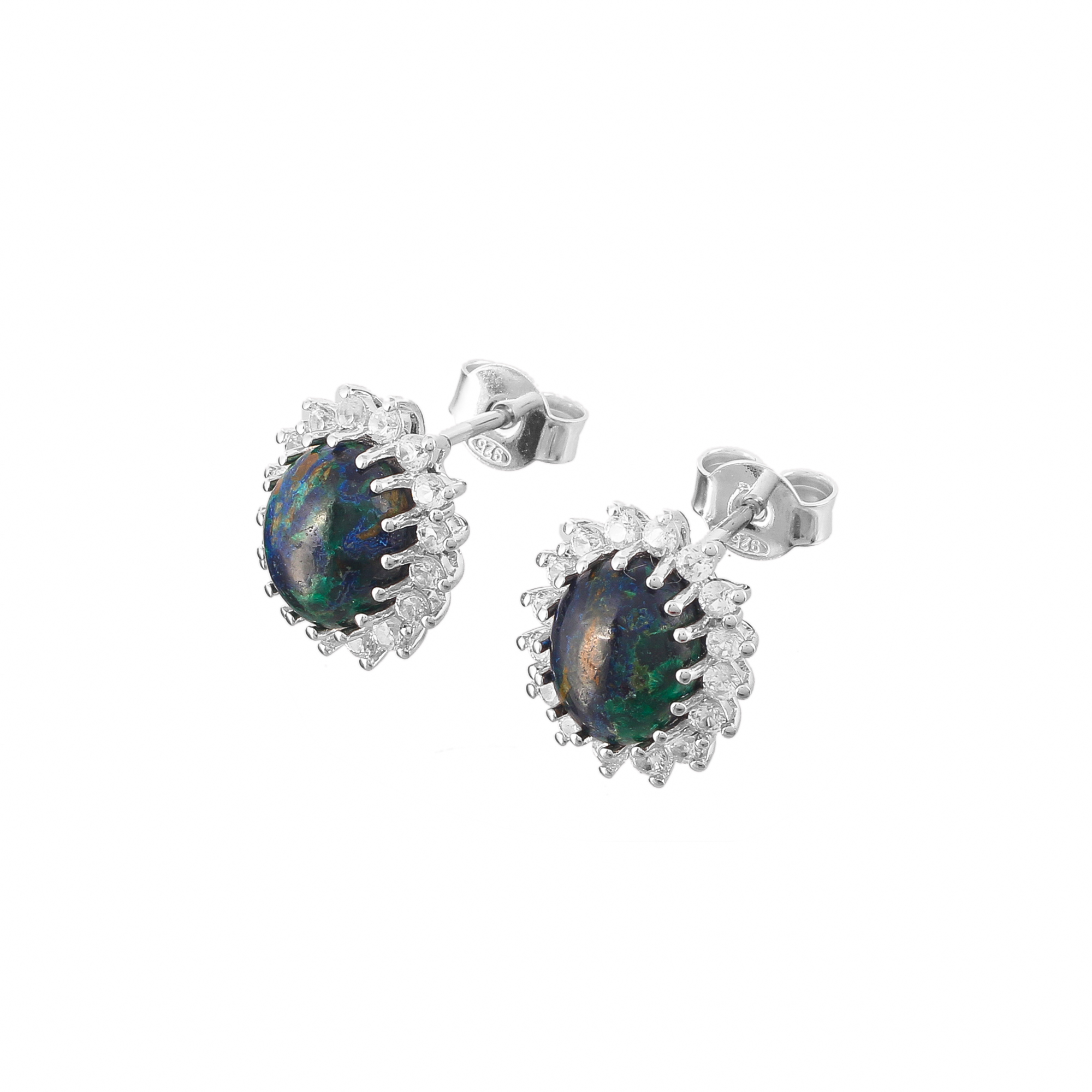 Boucle d'oreilles en argent en pierres naturelles azurite malachite et zircon Clotilde