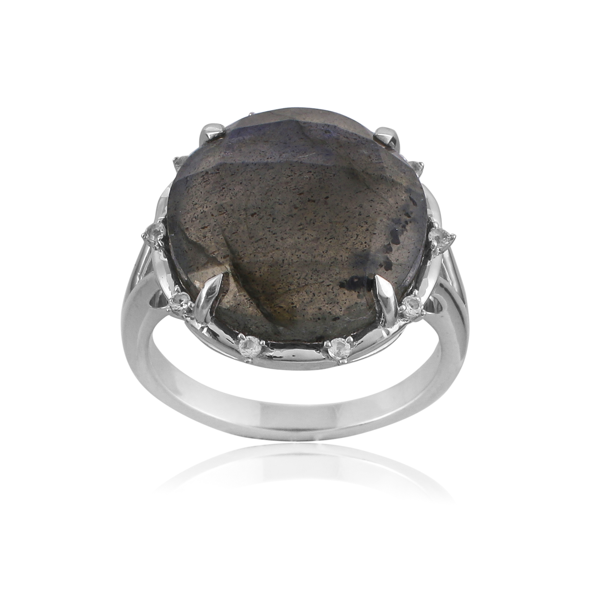 Bague en argent en pierres naturelles labradorite facétée, topaze blanche Fiona