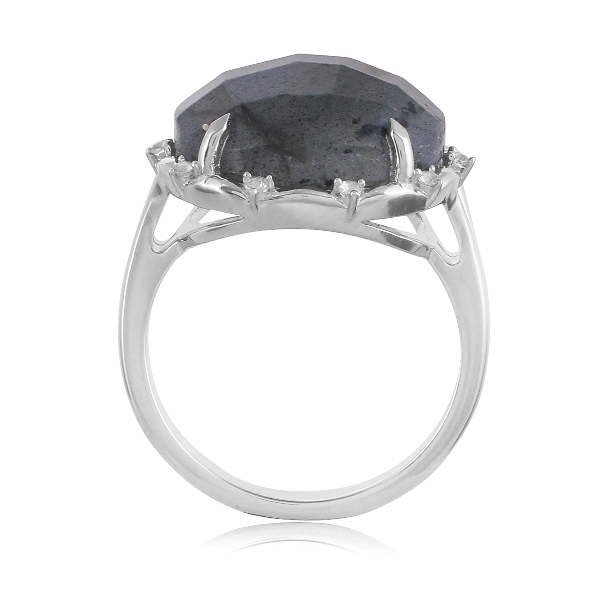 Bague en argent en pierres naturelles labradorite facétée, topaze blanche Fiona