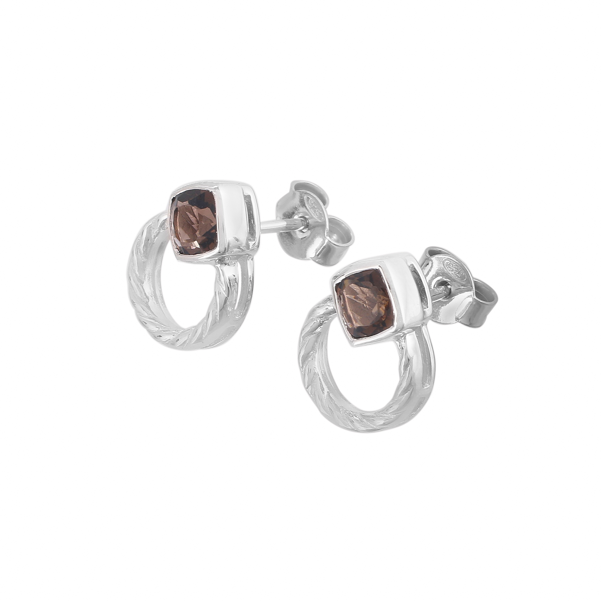 Boucle d'oreilles en argent en pierre naturelle quartz fume Capucine