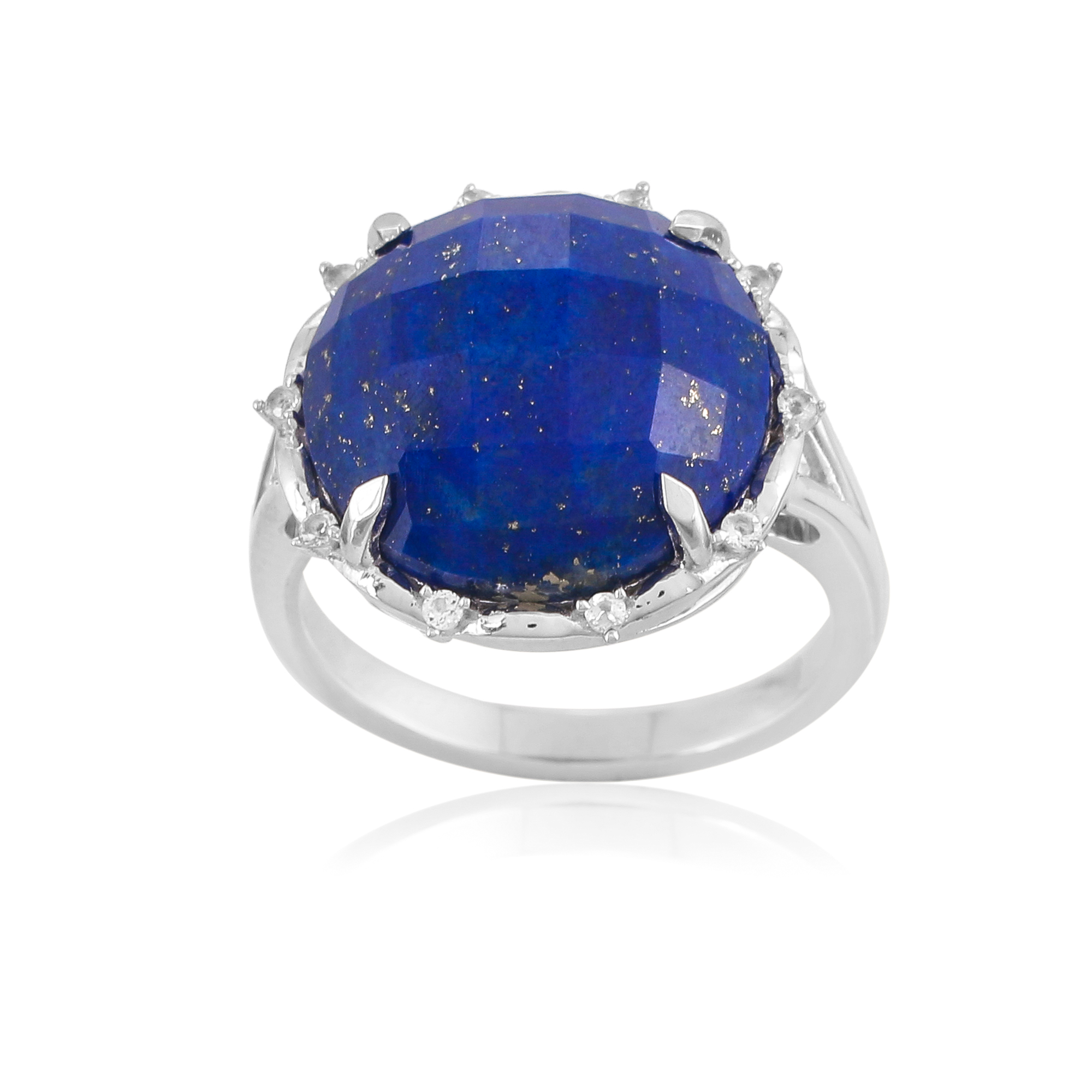 Bague en argent, pierre naturelle lapis lazuli facétée Fiona