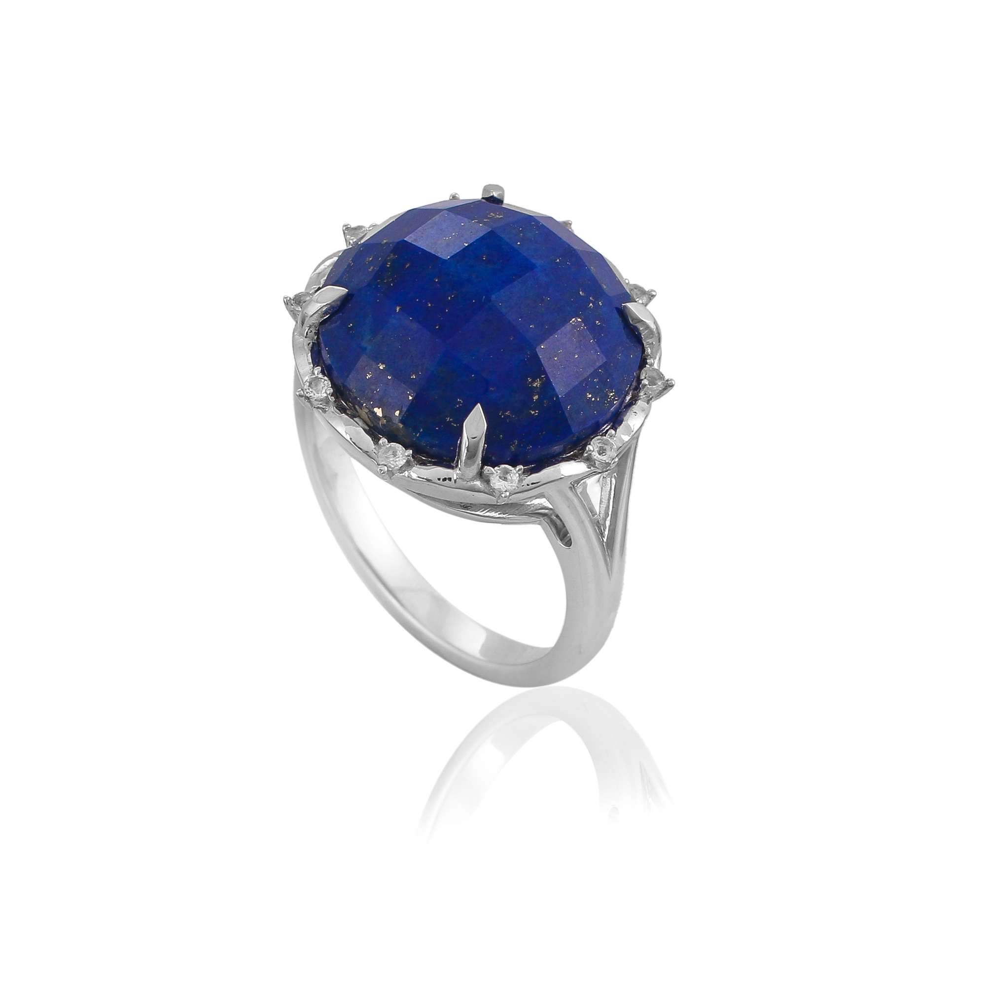 Bague en argent, pierre naturelle lapis lazuli facétée Fiona