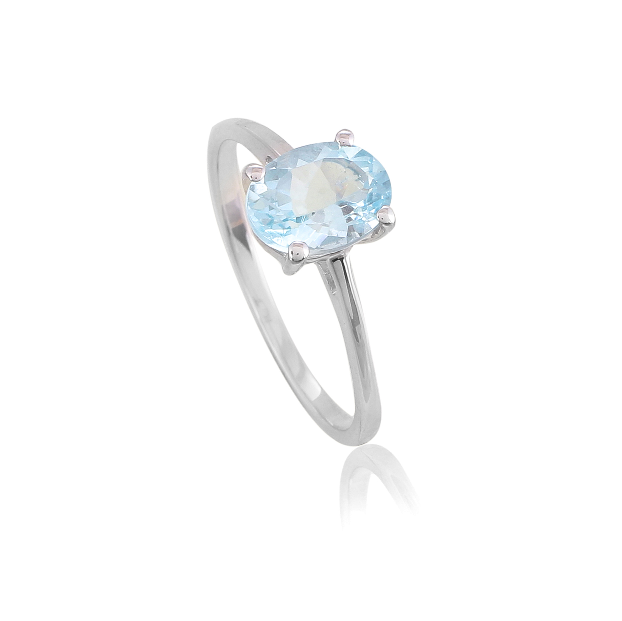 Bague en argent en pierre naturelle aigue-marine Bleuet