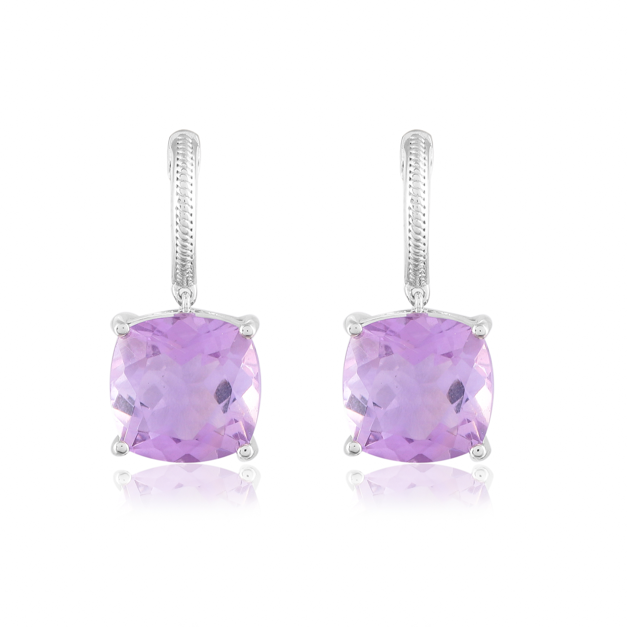 Boucle d'oreilles en argent en pierres naturelles amethyste carré coussin Cassandra