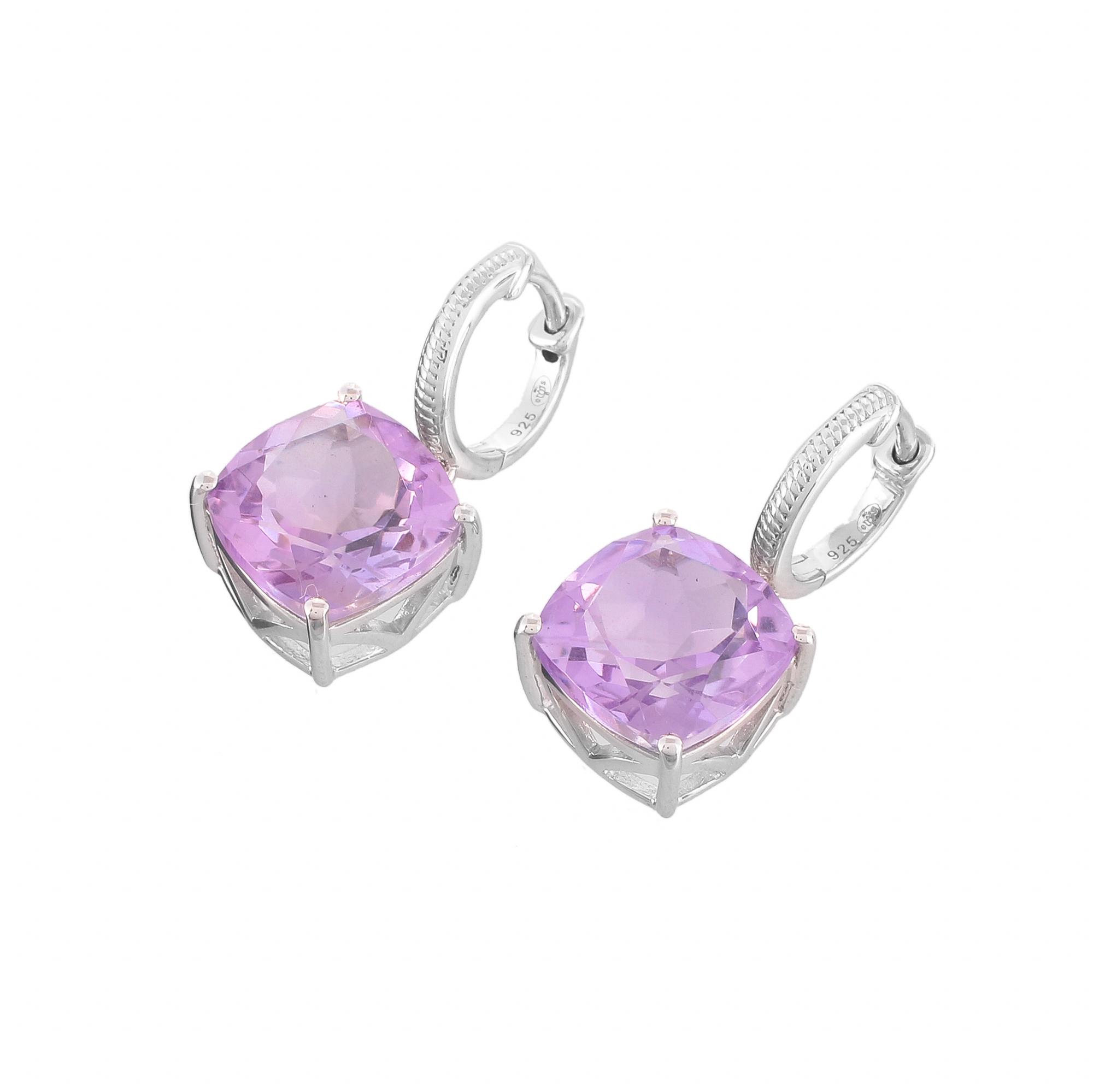 Boucle d'oreilles en argent en pierres naturelles amethyste carré coussin Cassandra