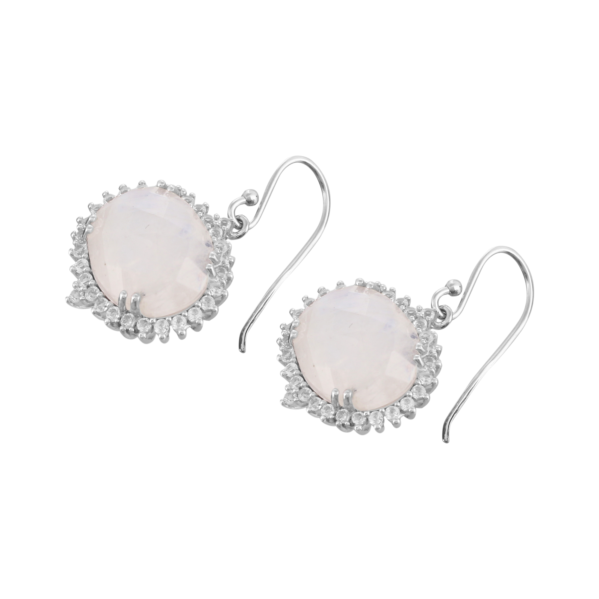 Boucle d'oreilles en argent en pierres naturelles pierre de lune et topaze blanche Christelle