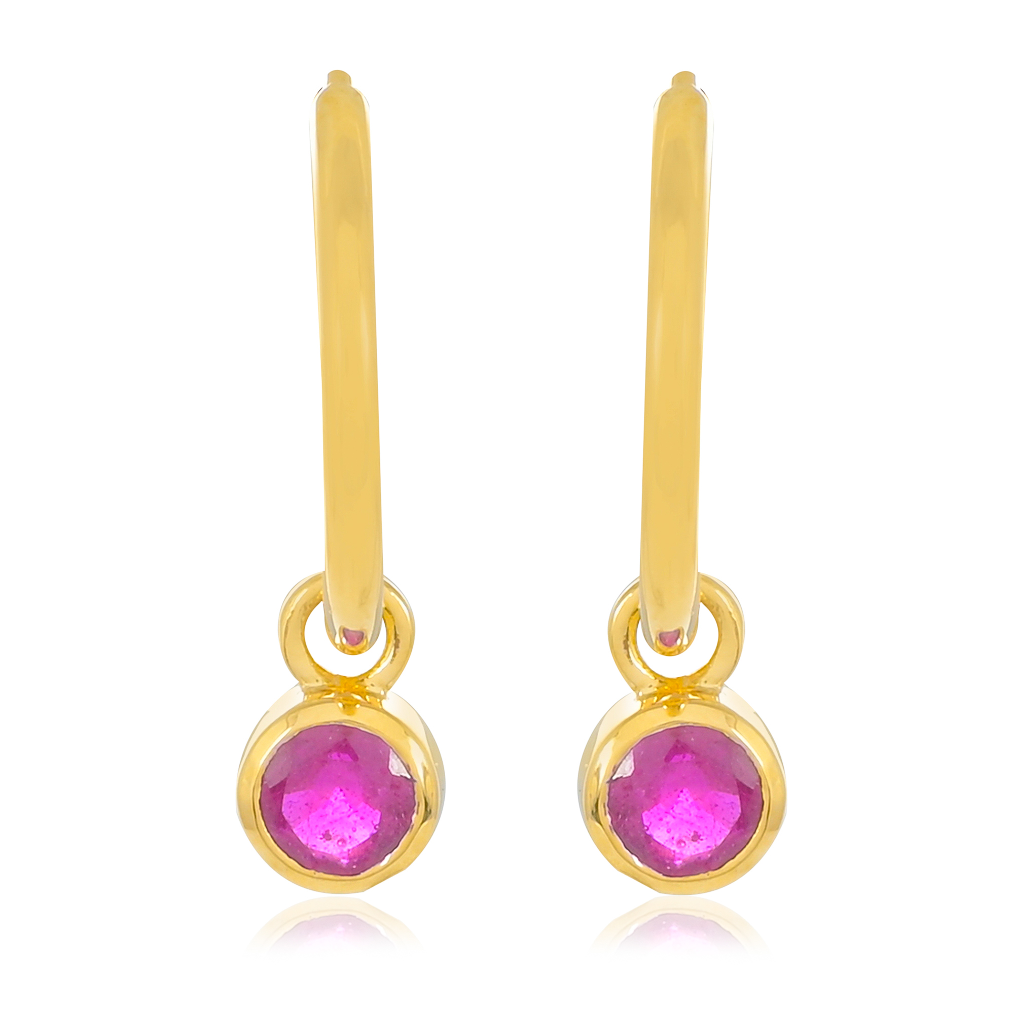 Boucles d'oreilles creole en or 18 carats, Rubis BeauReal en pierres naturelles