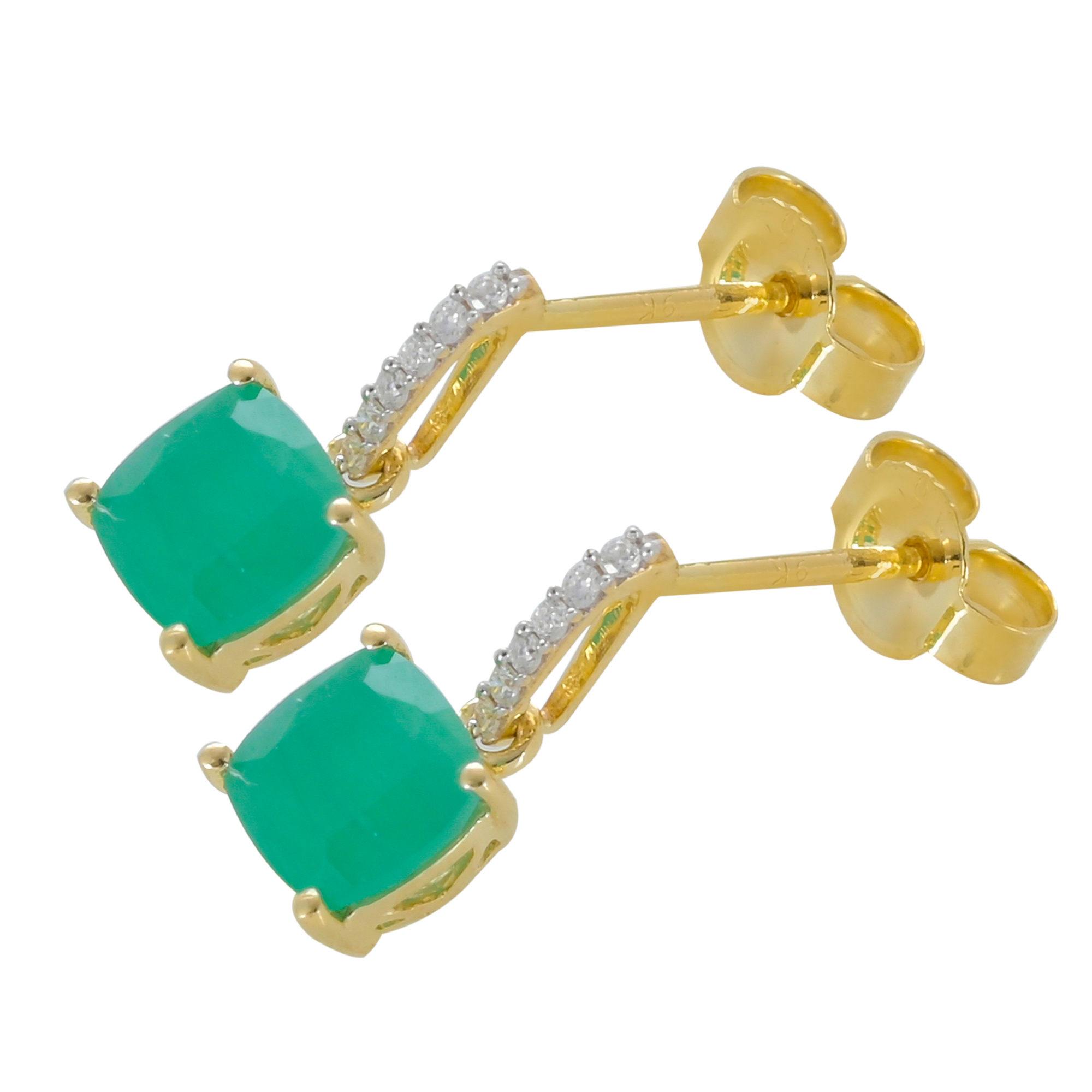 Boucles d'oreilles en or 9 carats, Emeraude et Diamants BeauReal en pierres naturelles