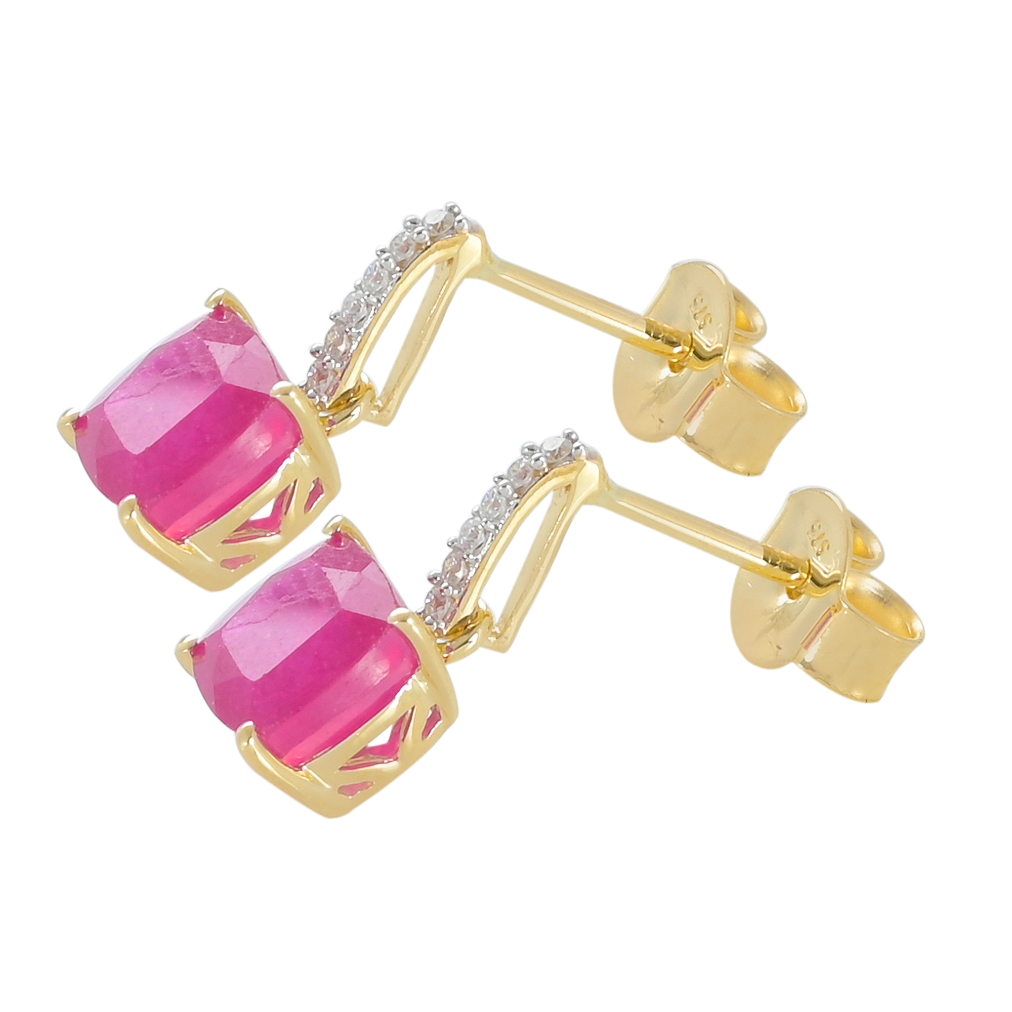 Boucles d'oreilles en or 9 carats, Rubis et Diamants BeauReal en pierres naturelles