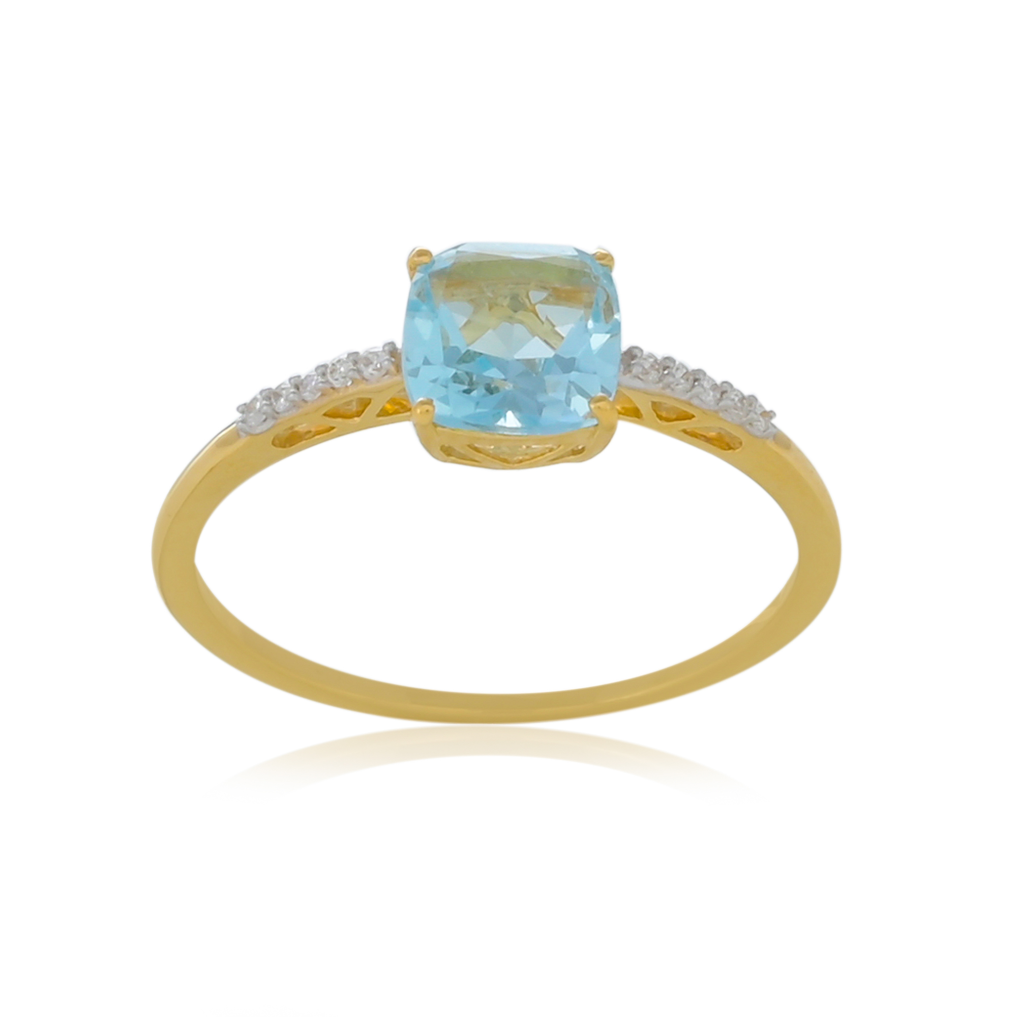 Bague en or 9 carats, en pierres naturelles Topaze Bleue et Diamants BeauReal