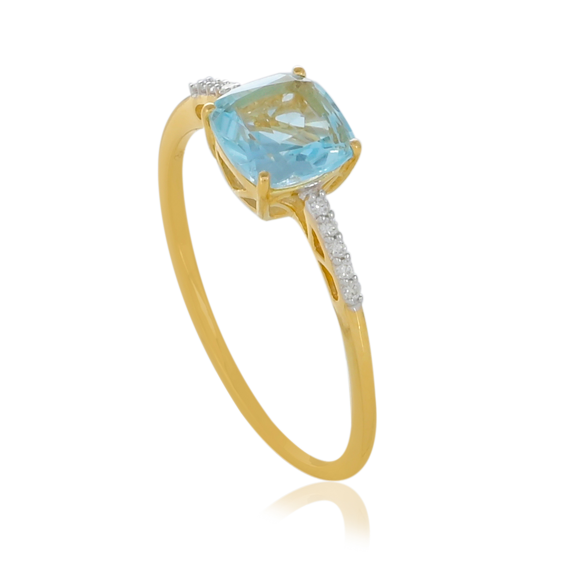 Bague en or 9 carats, en pierres naturelles Topaze Bleue et Diamants BeauReal