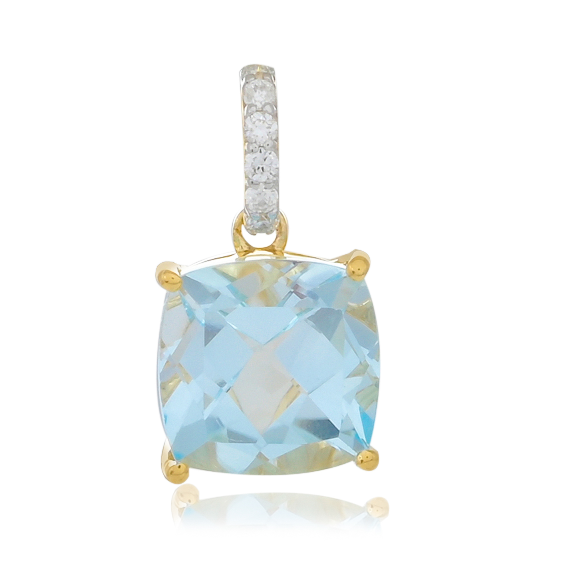 Pendentif en or 9 carats, en pierres naturelles Topaze Bleue et Diamants BeauReal