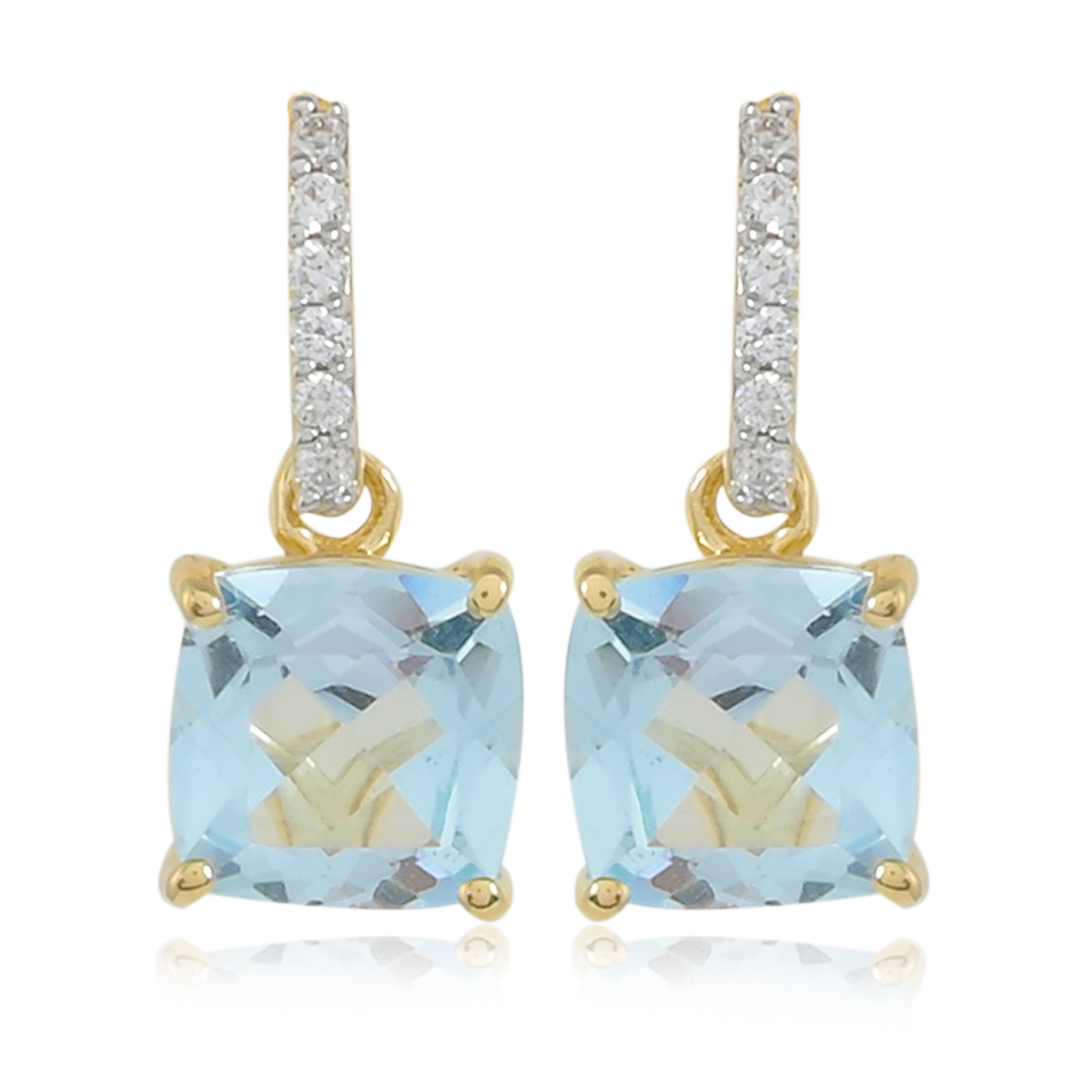 Boucles d'oreilles en or 9 carats, en pierres naturelles Topaze Bleue et Diamants BeauReal