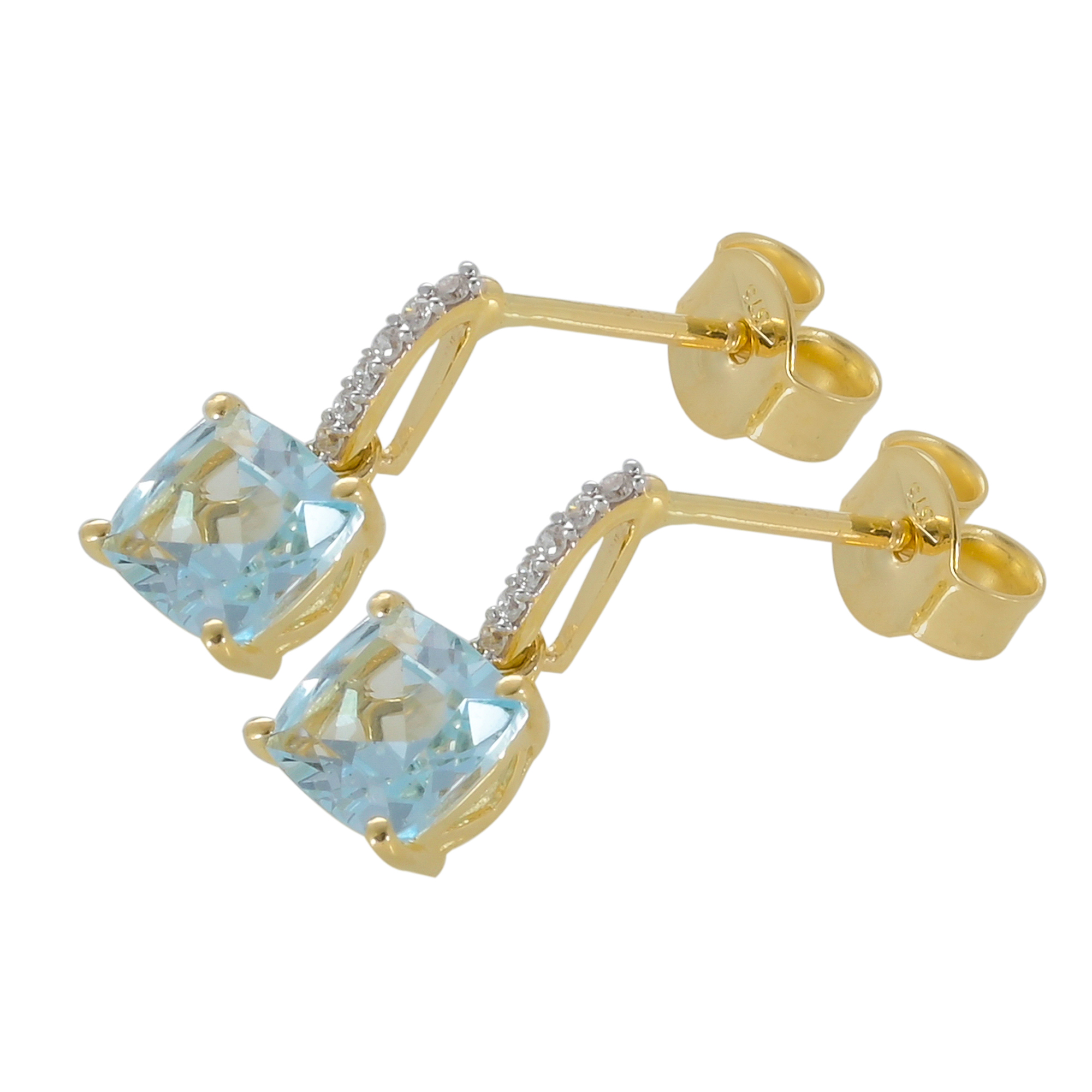 Boucles d'oreilles en or 9 carats, en pierres naturelles Topaze Bleue et Diamants BeauReal